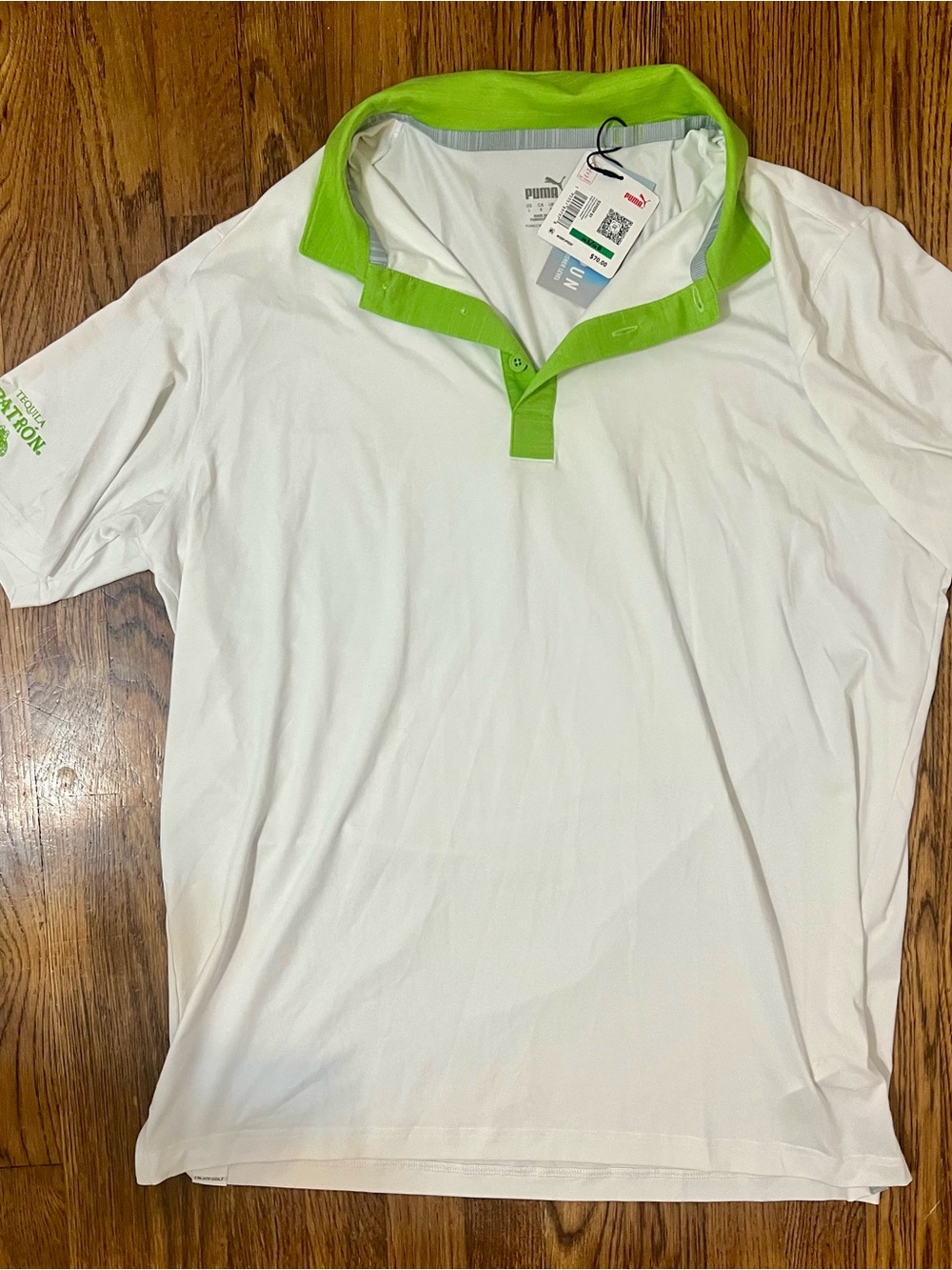 Puma Men's Golf Tequila White Polo with Lime Green Collar